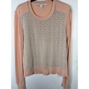 Diane Von Furstenberg Jordana Pink Peach Lace Knit Sweater Blouse Classy Elegant